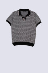 Monochrome Jacquard Knitted Polo