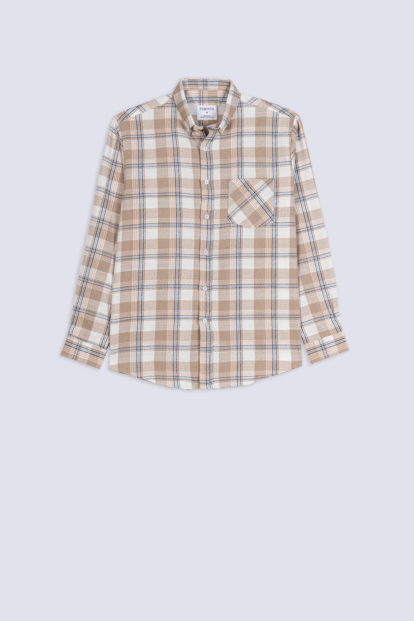 Men's Beige Grid Casual Shirt