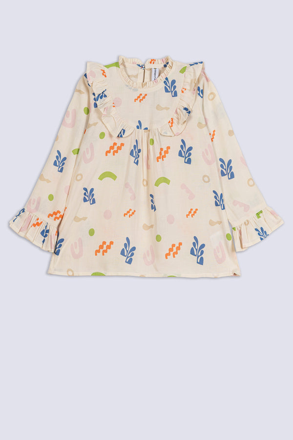 Girl's Abstract Print Ruffle Top