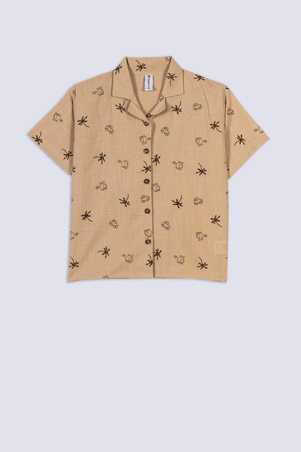 Girl's Holiday Print Camp Top