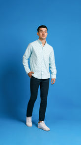 Men's Aqua Printed Casual Shirt
