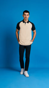 Men's Beige Reglan Sleeves Polo Shirt