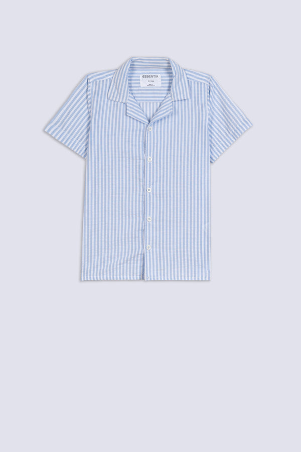 Boy's Blue Stripe Camp Shirt