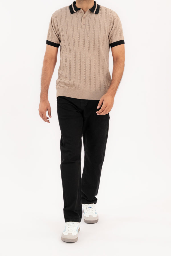 Men's Cable Knit Polo Shirt