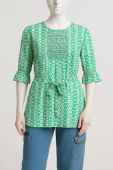 White & Green Print Ladies Top