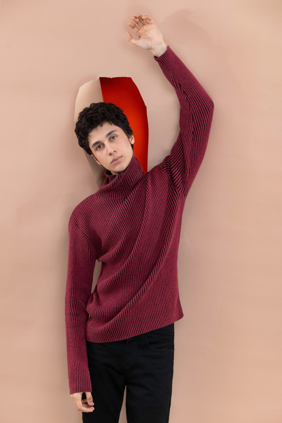 Maroon Men's Mock Neck Sweater.