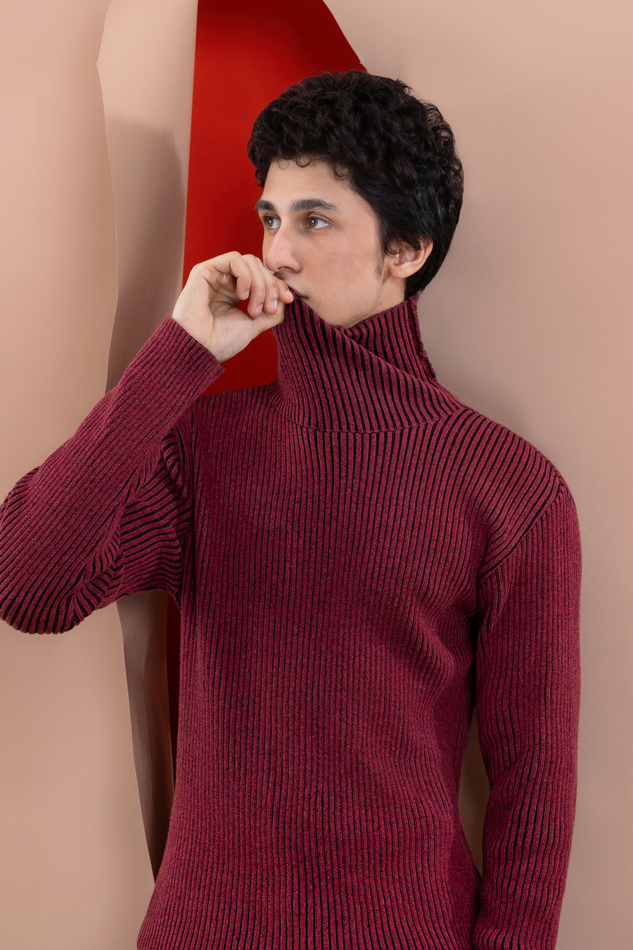 Maroon Men's Mock Neck Sweater.