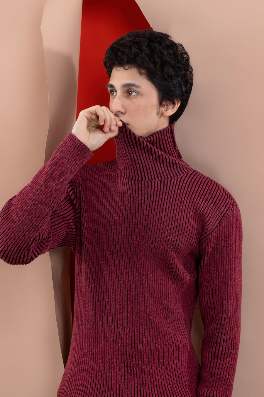 Maroon Men's Mock Neck Sweater.