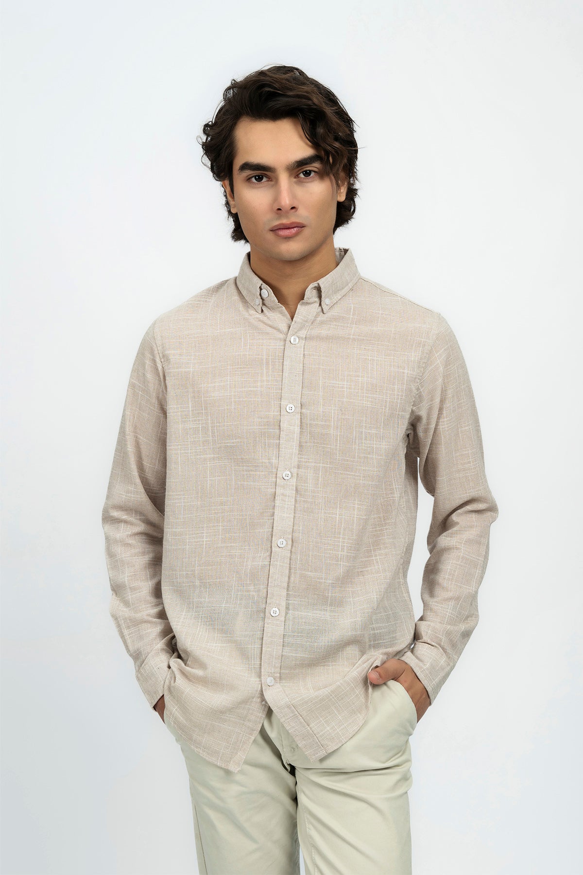 Beige Men's Linen Casual Shirt
