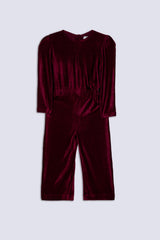 Maroon Velvet Girl's Jumpsuit