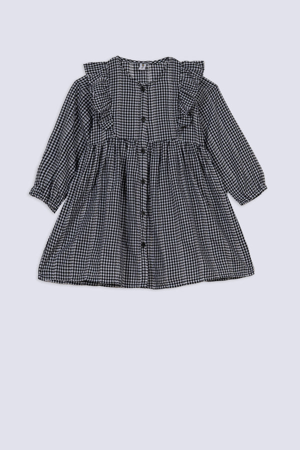 Girls' Noir Check Ruffle Dress