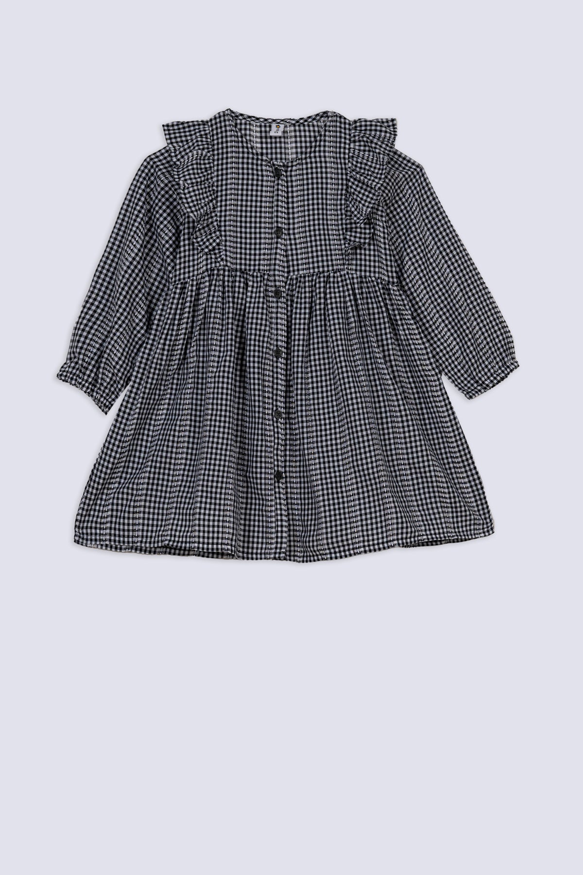 Girls' Noir Check Ruffle Dress