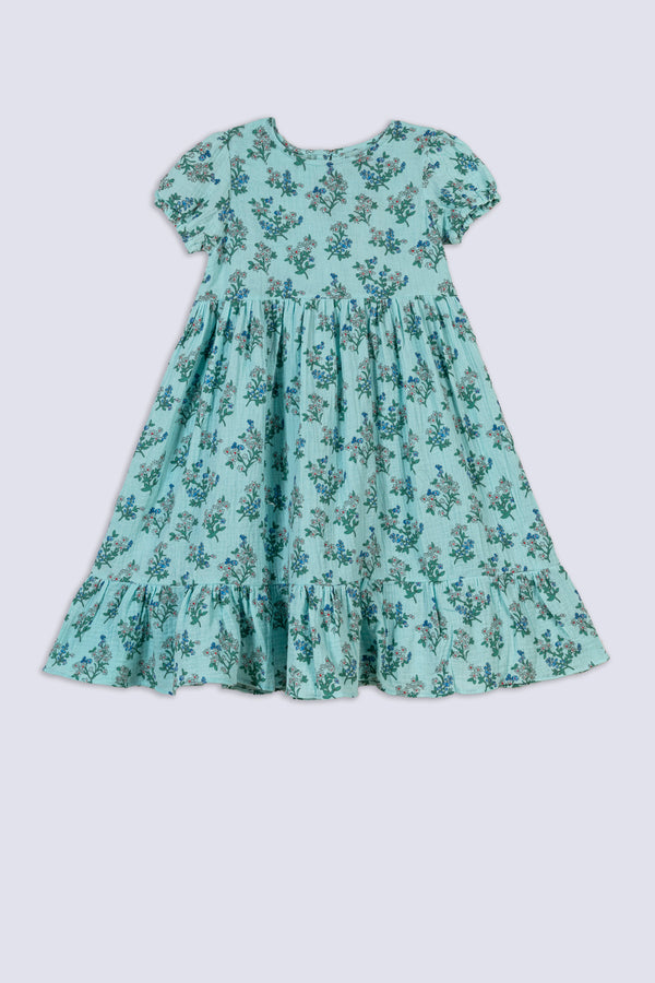 Aqua Blossom Tiered Dress