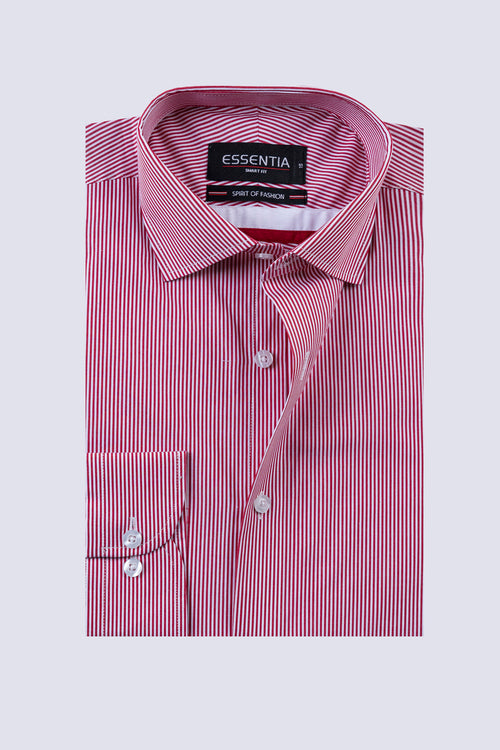 White & Red Stripe Men's Dress Shirt