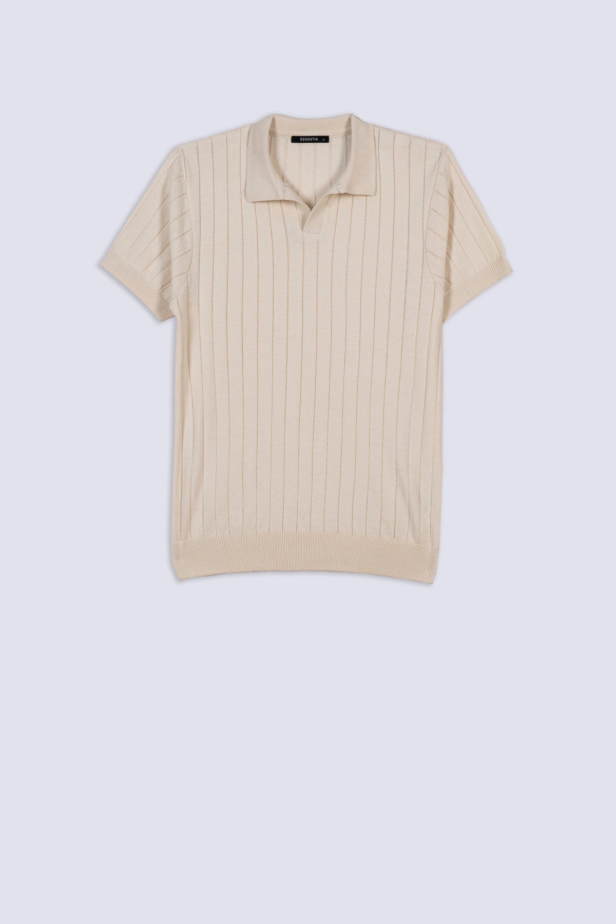 Beige Men's Ribbed Knit Polo Shirt
