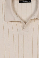 Beige Men's Ribbed Knit Polo Shirt
