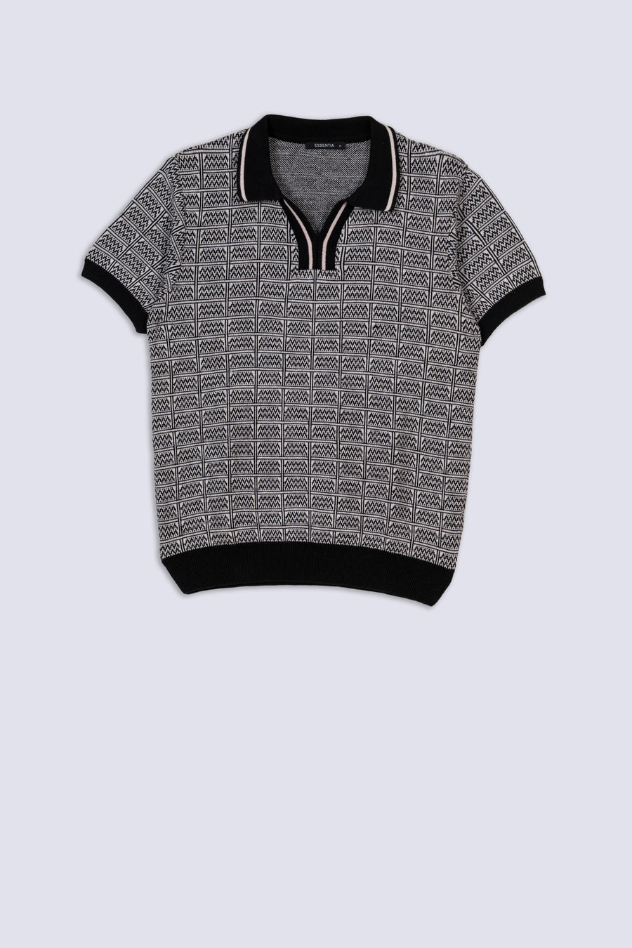 Monochrome Jacquard Knitted Polo