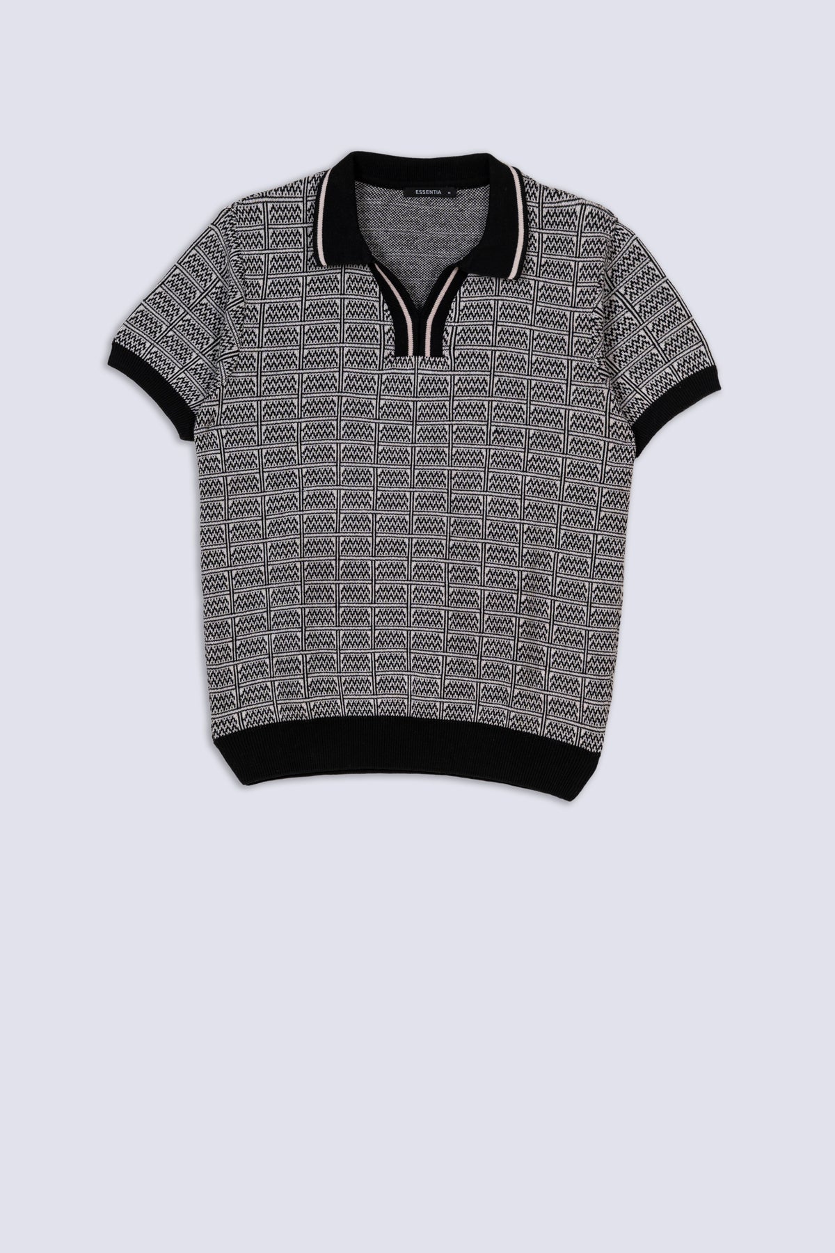 Monochrome Jacquard Knitted Polo