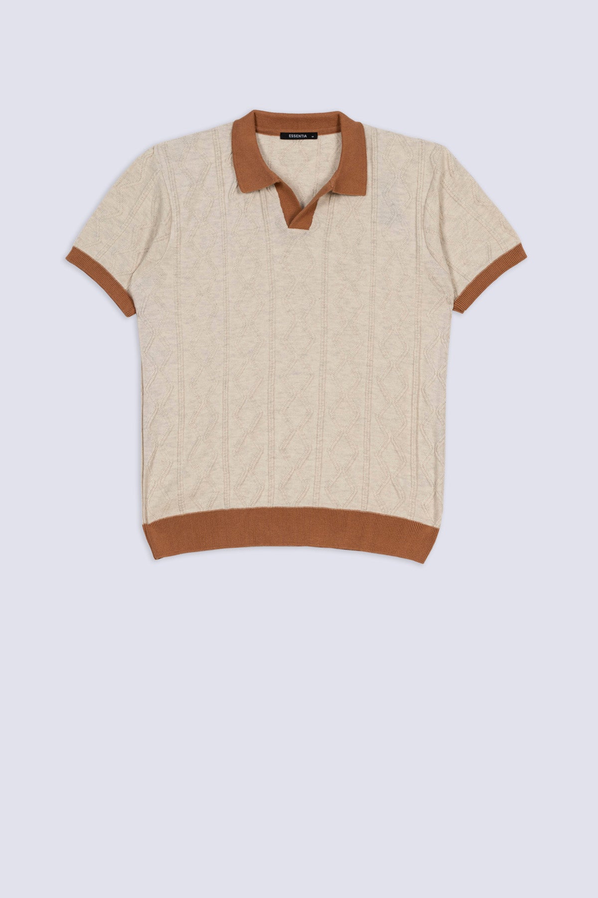 Contrast Collar Cable Men's Knit Polo