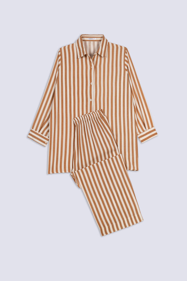 Brown & White Pinstripe Ladies Co-Ord