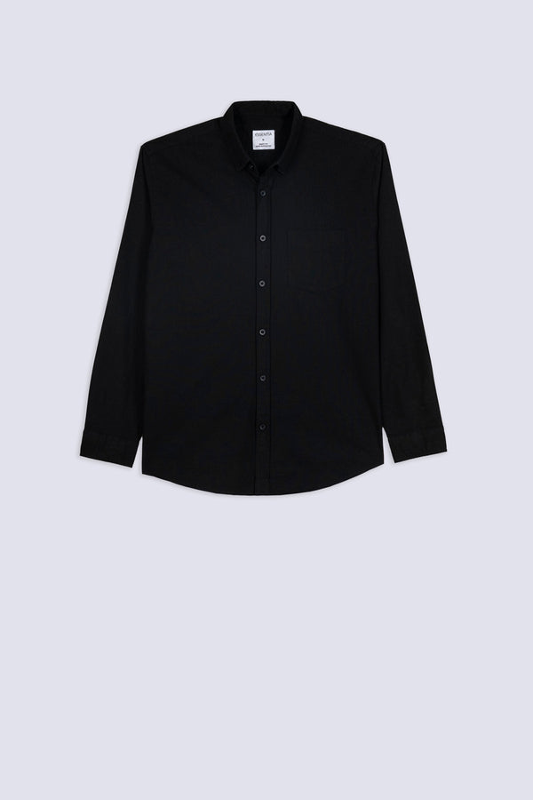Men's Black Linen Button-Down Shirt
