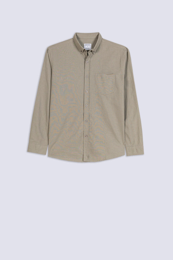 Men's Beige Linen Button-Down Shirt