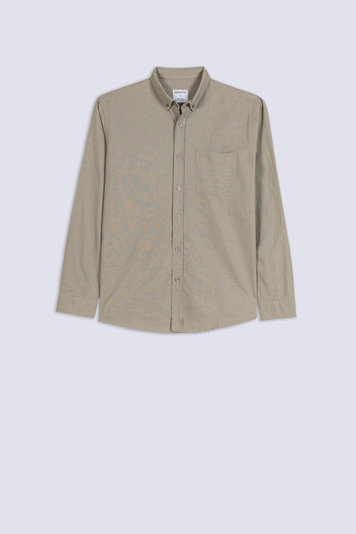 Men's Beige Linen Button-Down Shirt