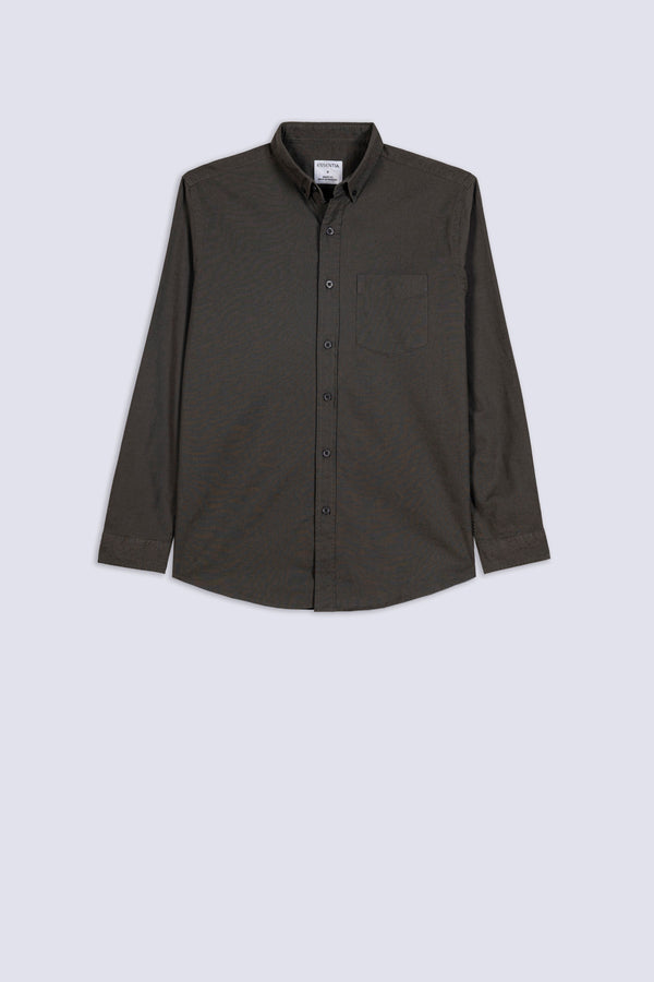 Men's Dark Grey Linen Button-Down Shirt