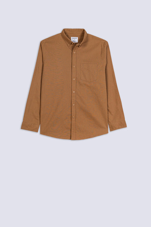 Men's Camel Linen Button-Down Shirt