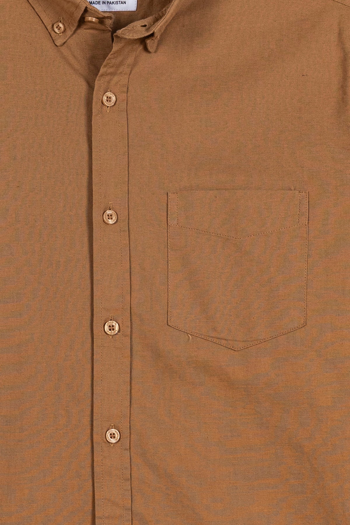 Men's Camel Linen Button-Down Shirt