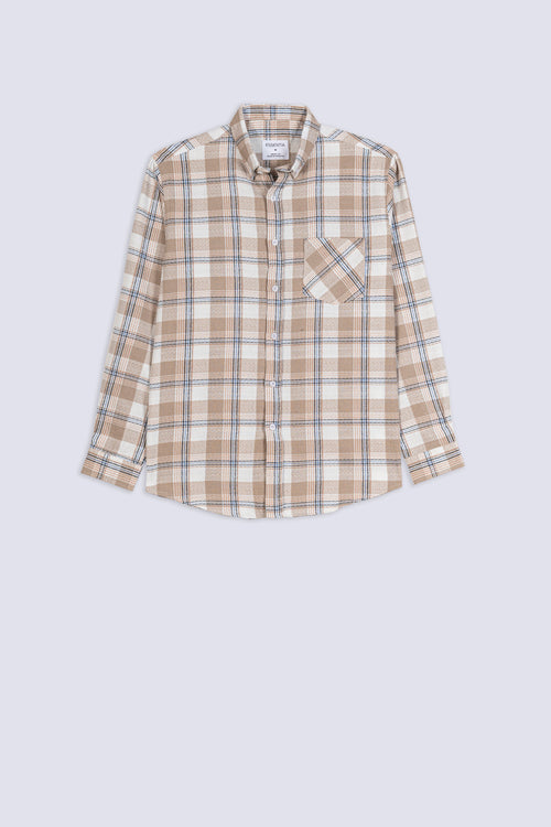 Men's Beige Grid Casual Shirt