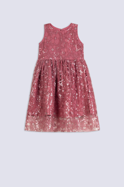 Girl's Peach Sequin Party Frock
