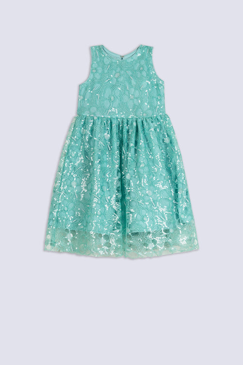 Girl's Aqua Sequin Party Frock