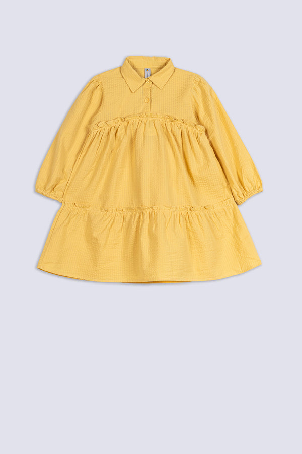 Girl's Yellow Textured Tiered Top