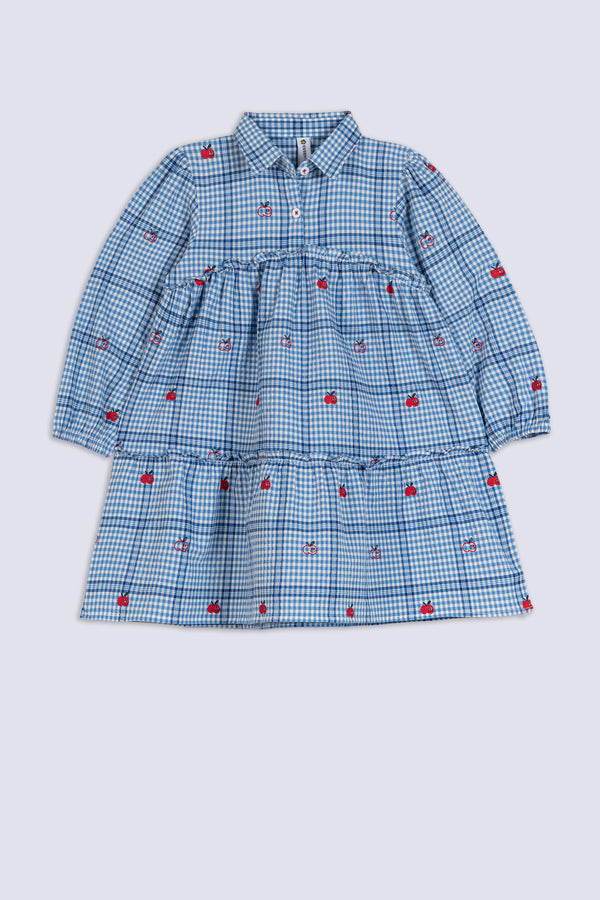 Girl's Blue Gingham Ruffle Frock