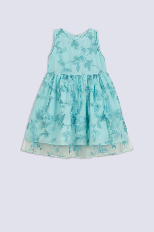 Girl's Navy Glitter Floral Party Dress