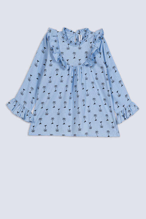 Girl's Palm Tree Print Ruffle Top
