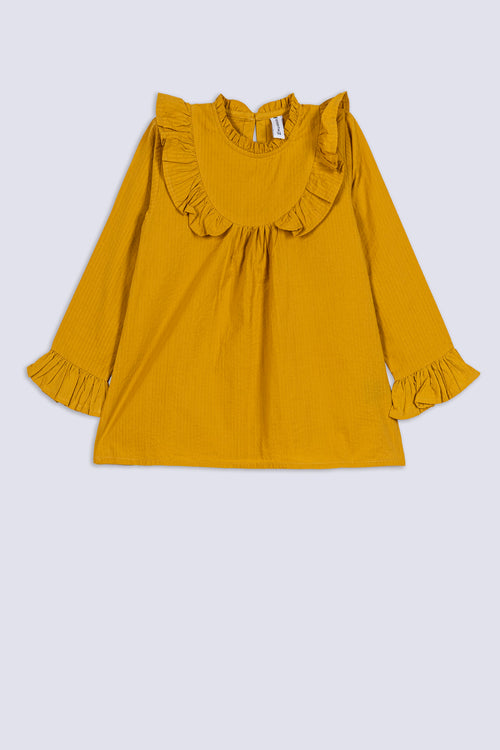 Girl's Solid Ruffle Trim Top