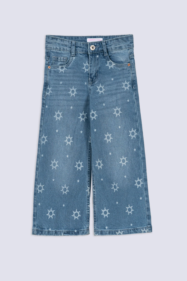 Sunburst Print Denim Culottes