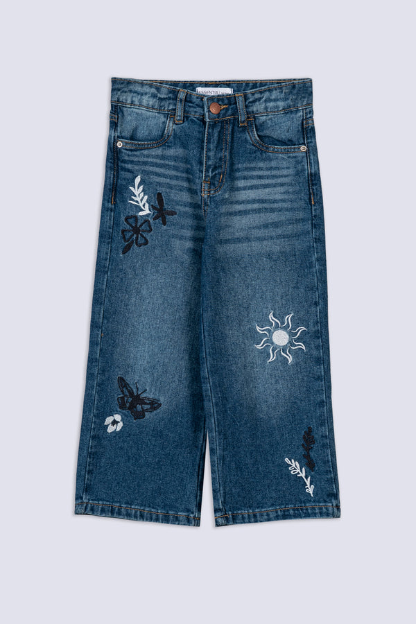 Girl's Bloom Stitch Denim Pant