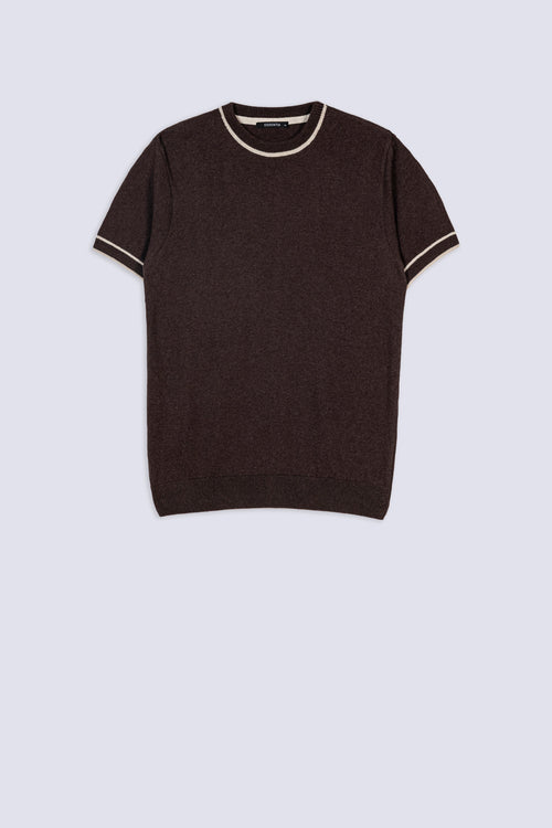Men's Espresso Knitted Crew Neck Polo