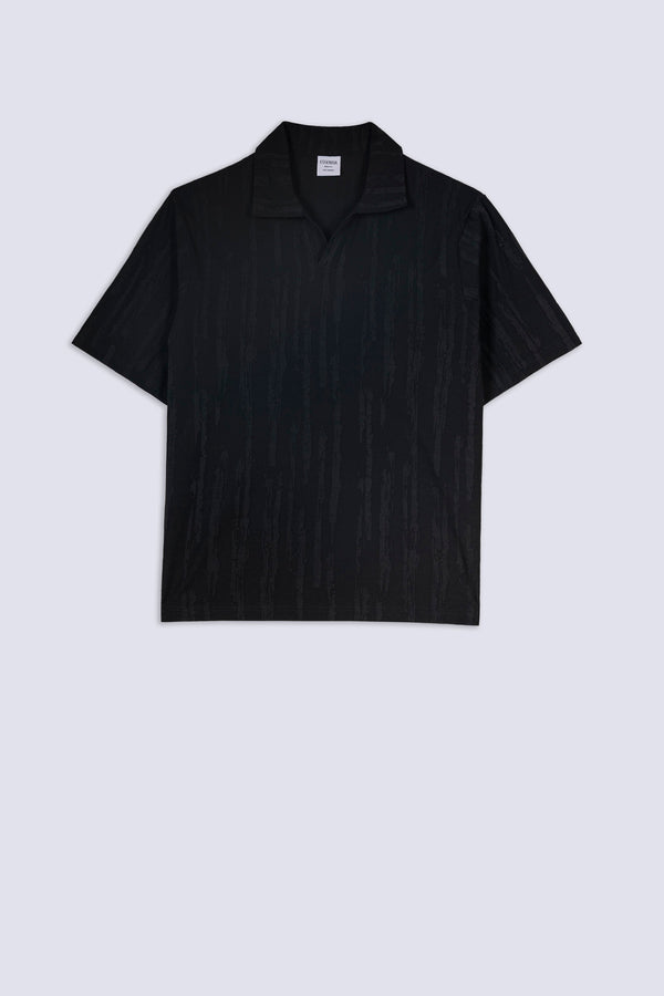 Men's Vertical Texture Open-Collar Polo