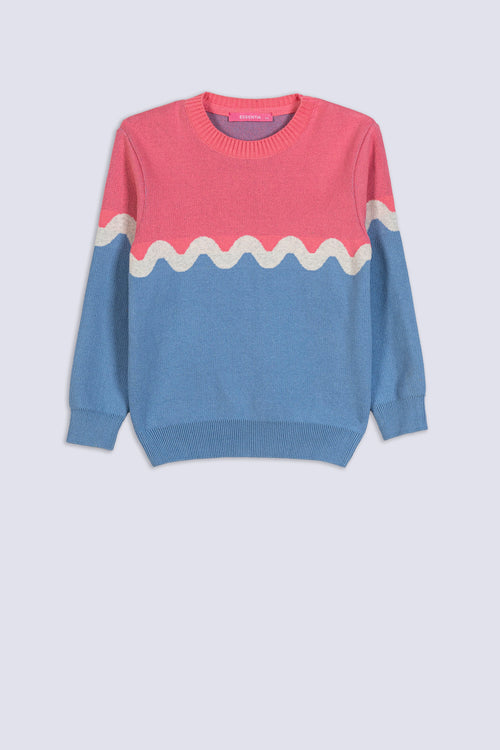 Girl's Wavy Stripe Colour Block Sweater