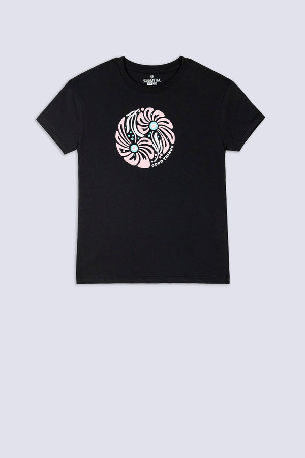 Girls' Black Blossom Graphic Tee