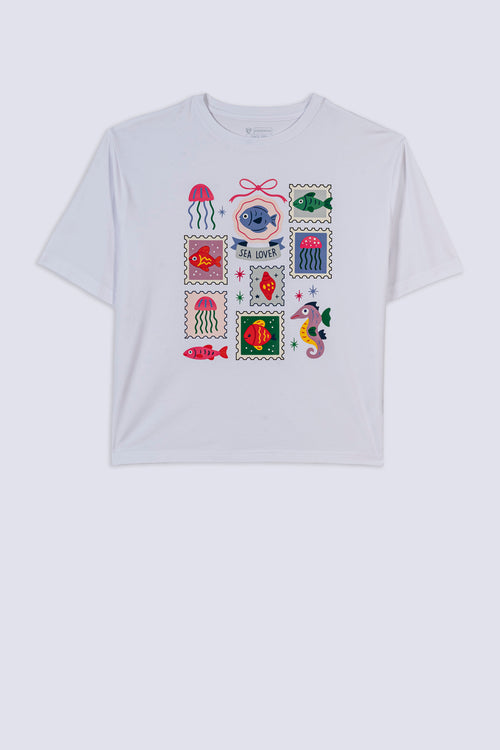 Ladies Sea Life Stamps T-Shirt