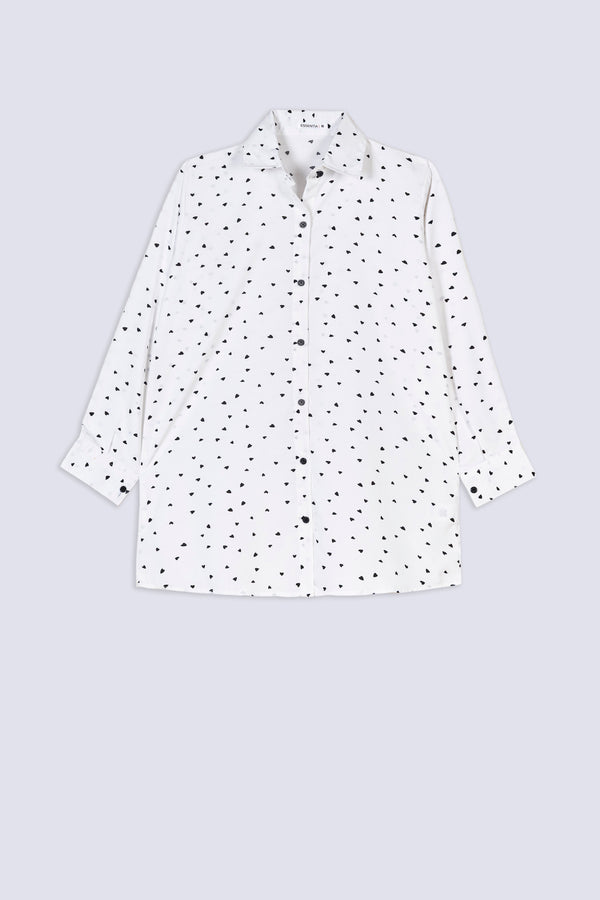 Ladies White Heart Pattern Shirt