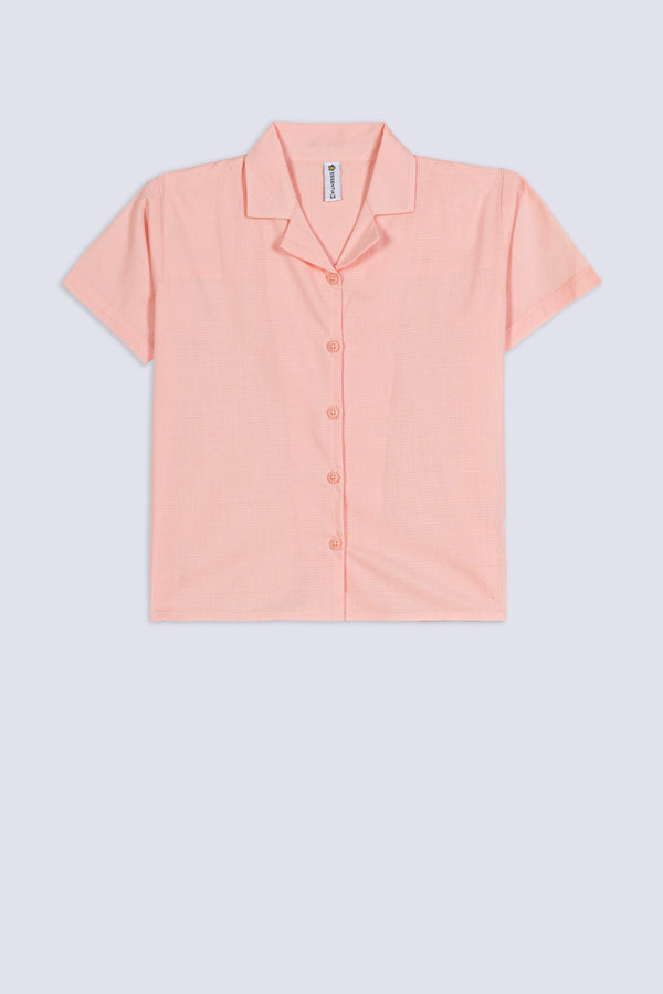 Girl's Peach Textured Cuban Shirt