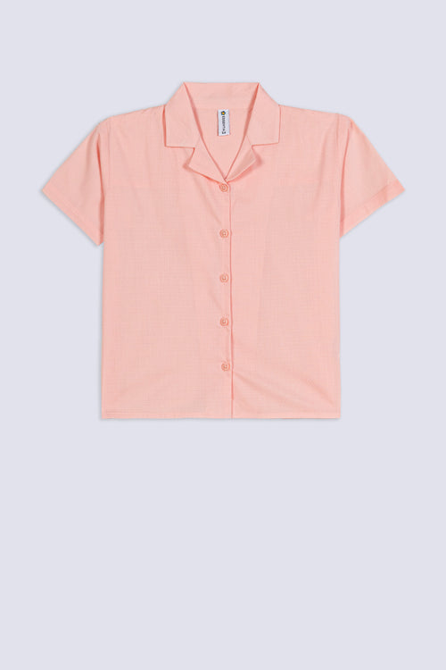 Girl's Peach Textured Cuban Shirt
