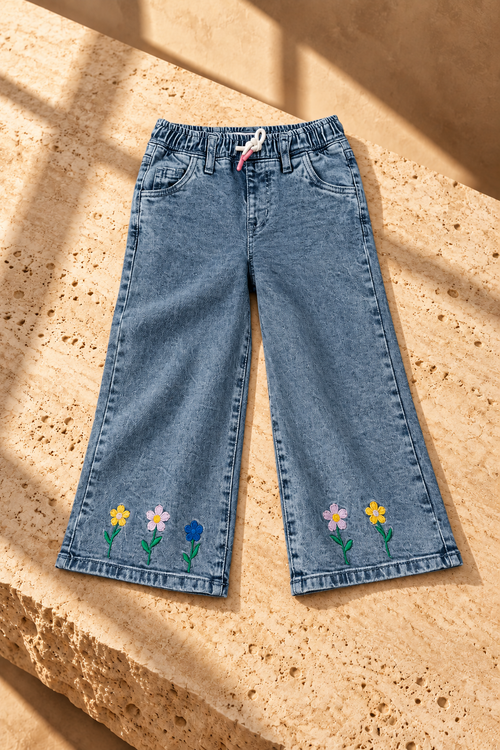 Girl's Flower Embroidered Culottes