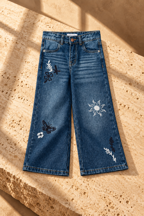 Girl's Bloom Stitch Denim Pant